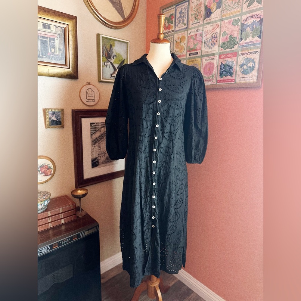 La Picolla Black Eyelet Midi Dress